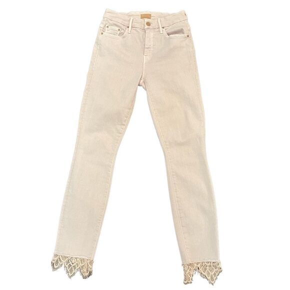 Mother Jeans High-Waisted Looker Dagger Ankle Fray Blush Women's 25 Light Pink - Picture 5 of 16